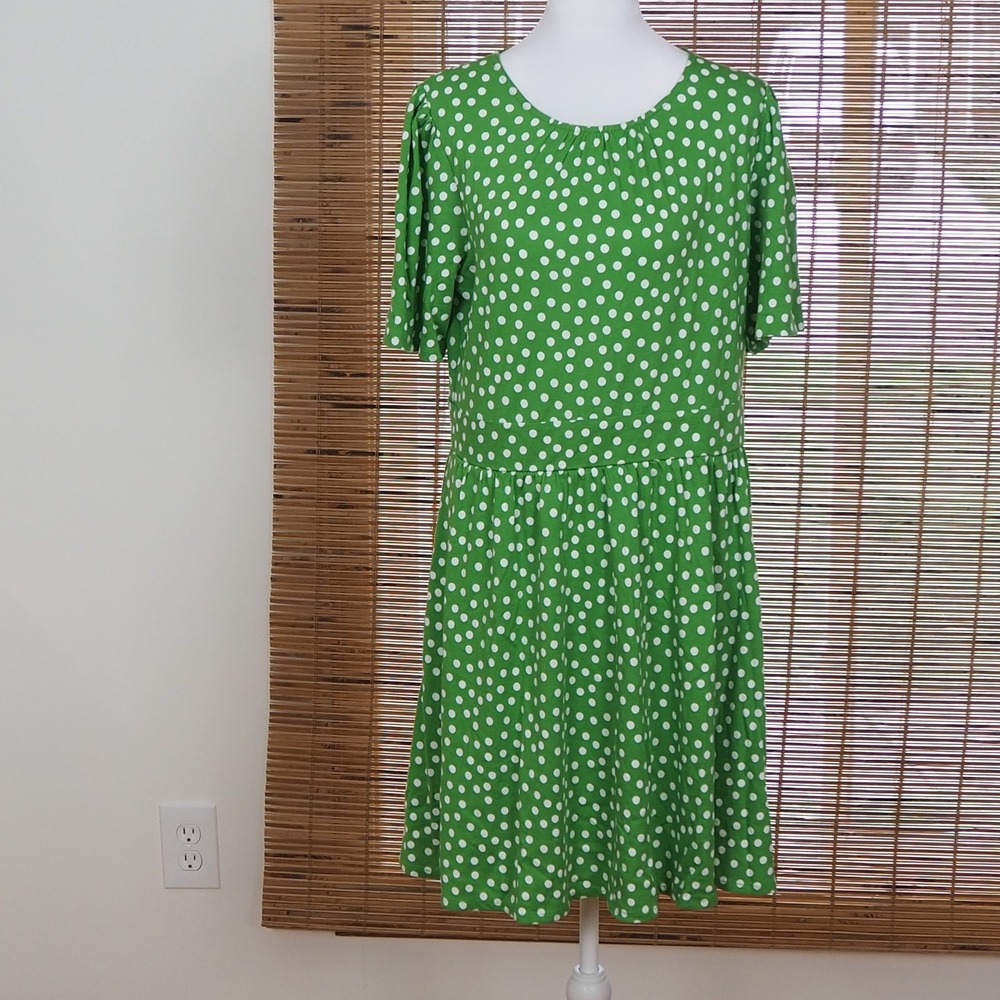 Boden Louisa Midi Dress Women's‎ 10P Green Polka Dot Short Sleeve Modal Pockets